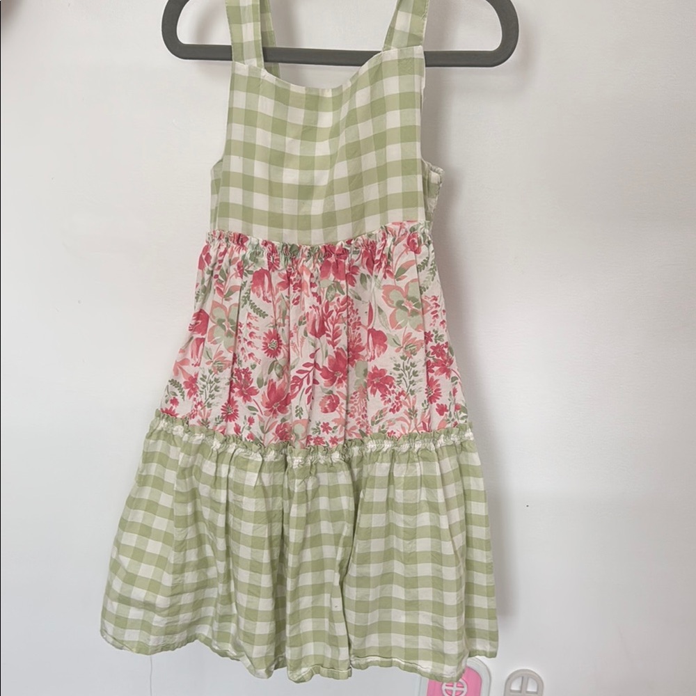 Green and Pink Floral Kids Dress